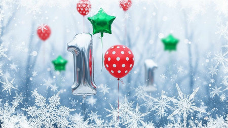 Number 1 celebration balloon with snowflakes and stars - 3D render