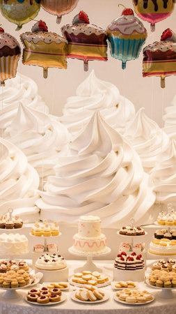 Candy bar with a lot of different sweet desserts and cakes.