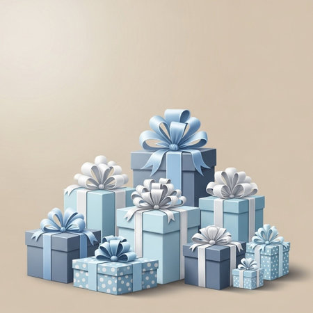 Gift boxes with bows on a beige background. Vector illustration.