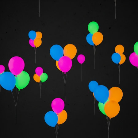 Colorful balloons on a black background. 3d render illustration.の写真素材