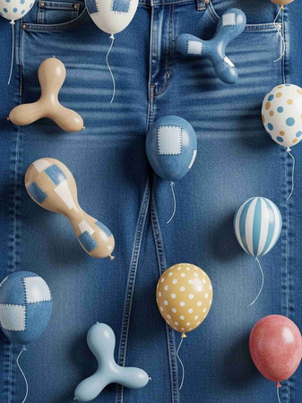 Baby Shower Decorations on a Blue Denim Background.の写真素材