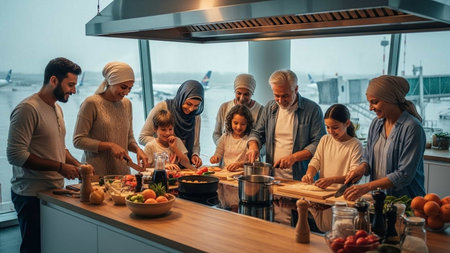 Happy family preparing food together in the kitchen at home. Selective focus.