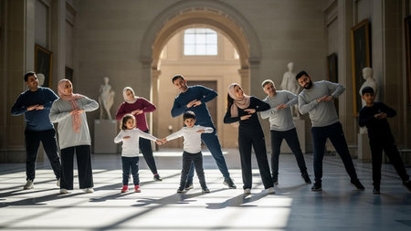 Group of young people practicing in the hall at the university