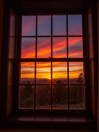 Sunset through the window of a house in Bavaria, Germany