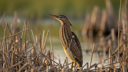 Purple heron (Ardeola purpurea) in natural habitatの写真素材