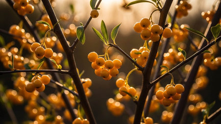 Bunch of yellow berries of sea buckthorn on a branch