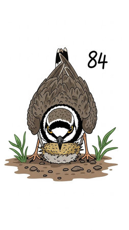 Illustration of a baby bird in the nest with the inscription 8の写真素材