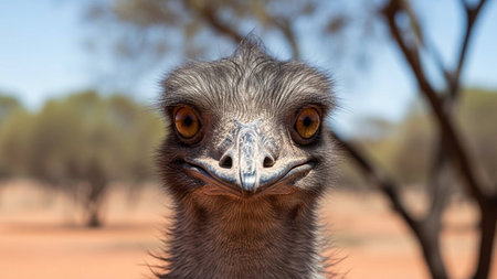 Ostrich portrait in the Australian outback, South Australia.