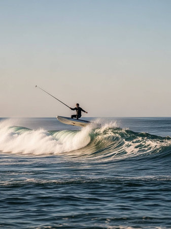 Surfer on the surfboard in the ocean. Extreme sport.