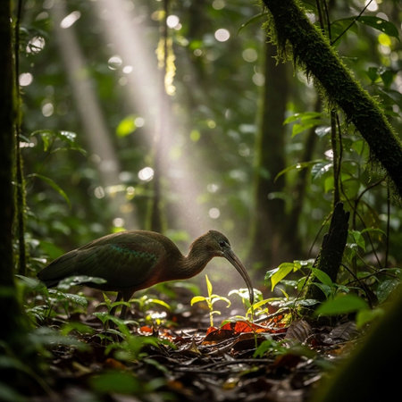 Glossy Ibis (Plegadis falcinellus) in the rainforestの写真素材