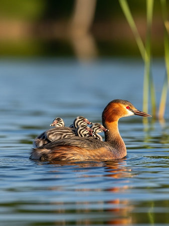 Great crested grebe, Podiceps cristatus, single bird on water, Warwickshire