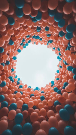 Colorful balloons in the shape of a tunnel. 3d renderingの写真素材