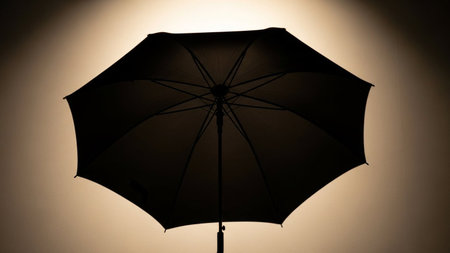 Black umbrella on a light background. Selective focus. Toned.の写真素材