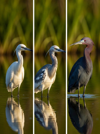 Heron in the water. Collage of two herons.の写真素材