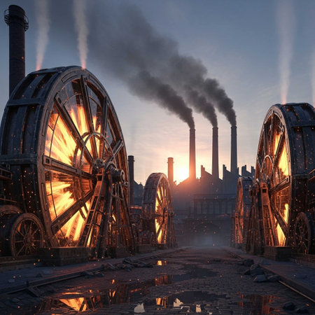 Industrial scene with smoking chimneys. 3d render illustration.の写真素材