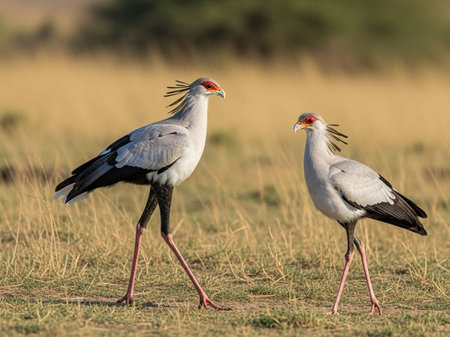 Secretary bird (Sagittarius serpentarius) in Serengeti National Park, Tanzaniaの写真素材