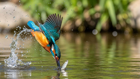 Kingfisher (Alcedo atthis) catching a fishの写真素材