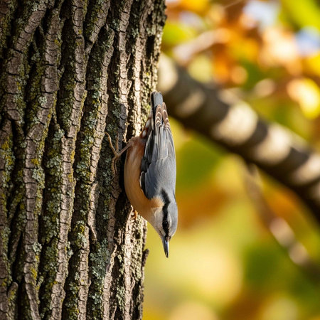 Nuthatch (Sitta europaea) on a treeの写真素材