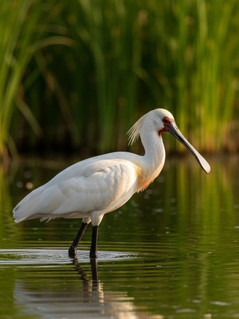 Eurasian Spoonbill (Platalea leucorodia) in natural habitatの写真素材