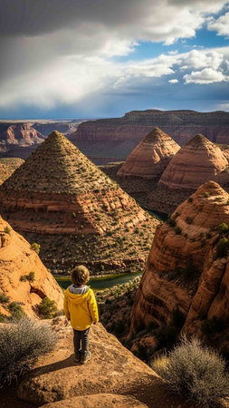 Hiker in Canyonlands National Park in Utah, United States of Americaの写真素材