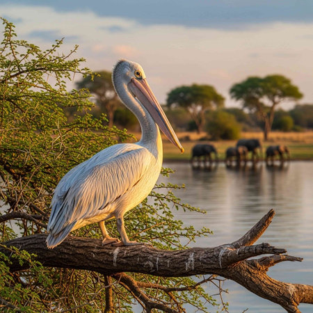 Pelican in Chobe National Park, Botswana, Africaの写真素材