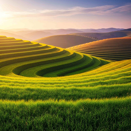 Young woman in pink dress standing on top of mountain and looking at lake.の写真素材