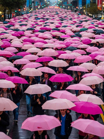 Unidentified people under an umbrellaの写真素材