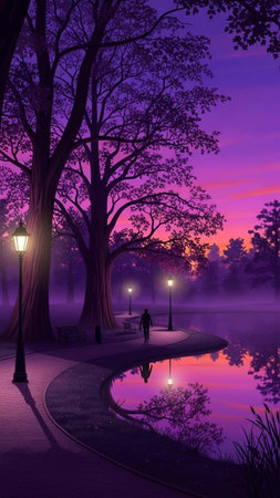 Lantern in a park at night. 3D rendering.の写真素材