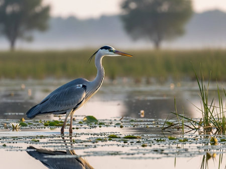 Great Blue Heron (Ardea herodias) in natural habitatの写真素材