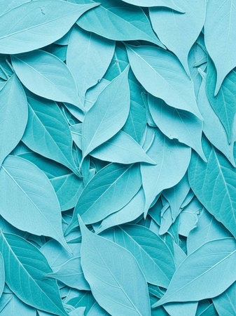 abstract background of turquoise leaves. top view. flat lay