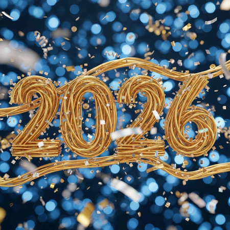 Golden numbers on bokeh background. 3D illustration