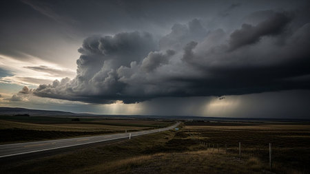 Prairie Storm Clouds ominous weather Saskatchewan Canada rural landscape with road
