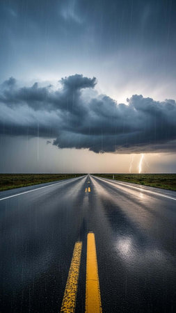 Storm over the highway in Saskatchewan, Canada. Rain is coming.の写真素材