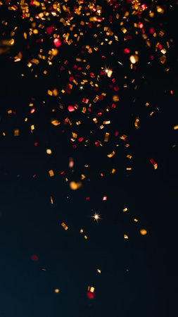 Abstract background with bokeh defocused lights and golden confettiの写真素材