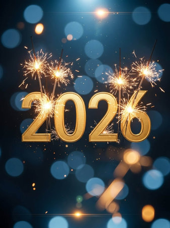 Happy New Year with sparklers on bokeh background.の写真素材