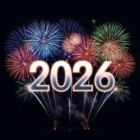 Happy new year written with Sparkle firework on black sky backgroundの写真素材