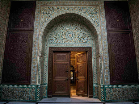 Entrance to a mosque in Samarkand, Uzbekistan.の写真素材
