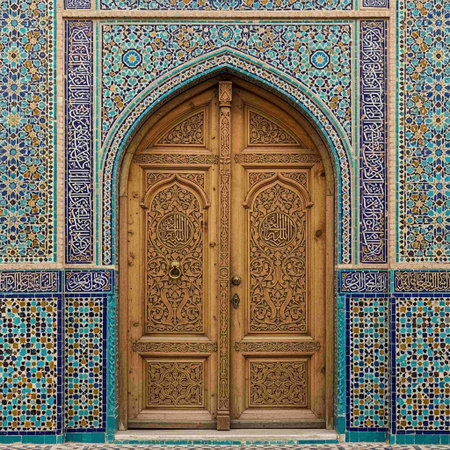 Door of a mosque in Bukhara, Uzbekistan.の写真素材