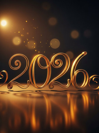 Golden numbers on a dark background. 3D illustrationの写真素材