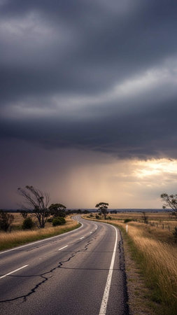 Storm clouds over a road in the Okavango Delta, Botswanaの写真素材