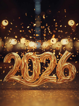 Golden numbers 2026 on bokeh backgroundの写真素材