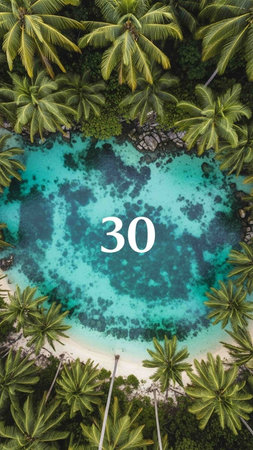 Number 30 with palm trees on a tropical island, aerial view.の写真素材