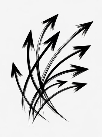 abstract black arrows on a white background, the concept of successの写真素材