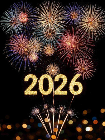 Happy new year 2016 written with Sparkle firework and bokeh backgroundの写真素材