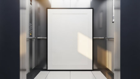 Close up of elevator door with blank white poster. 3D Renderingの写真素材