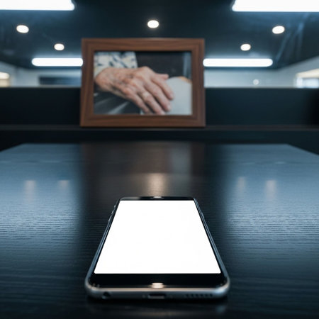 Mockup image of smartphone with blank white screen on wooden table in cafeの写真素材