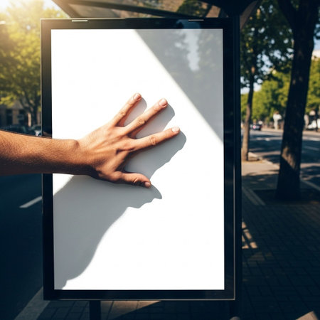 Man hand holding white blank billboard. Mock up, 3D renderingの写真素材