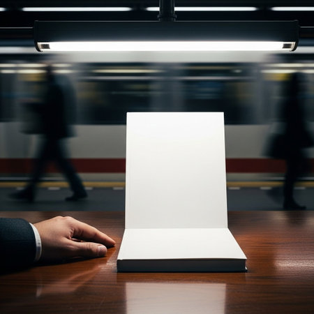 Businessman holding a blank sheet of paper on a tableの写真素材