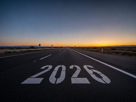 New Year concept with empty asphalt road leading towards the New Yearの写真素材