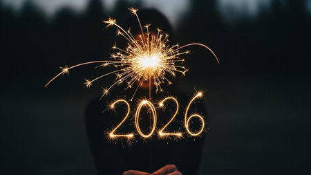 New Year's Eve concept. A girl holds a sparkler in her hands.の写真素材